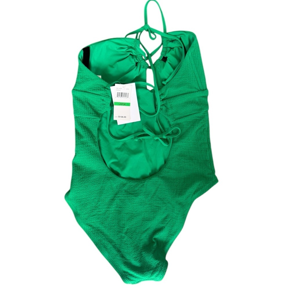 BECCA Pucker Up Candice Large Green Textured‎ Halter Cut Out One Piece Swimsuit - Picture 5 of 10